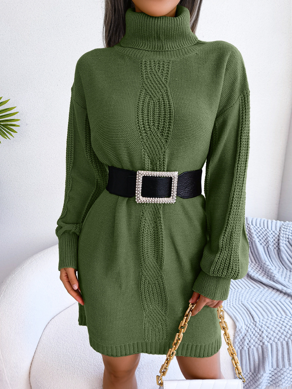 Women's Sweater Dress Casual Turtleneck Long Sleeve Solid Color Above Knee Street display picture 5