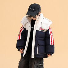男童羽绒服2024新款男孩中大童儿童冬季加拼色厚中长款洋气外套冬