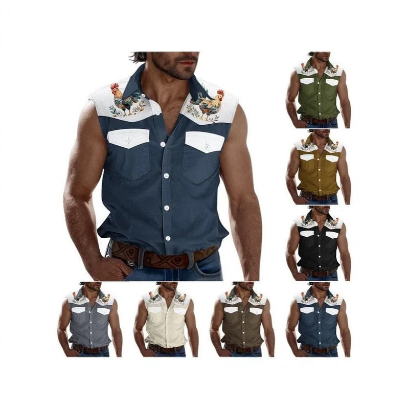 Amazon Cross-Border Men's Multi-Color Sleeveless Shirt with Lapel Button Design, Quick-Dry Vest-Style Top for Men