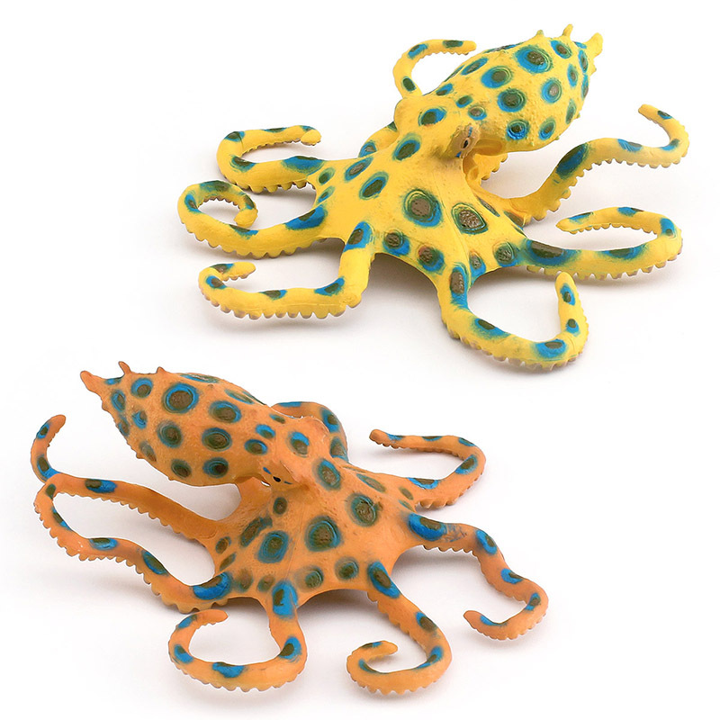Simulación cognitiva infantil animal marino azul anillo pulpo modelo submarino criatura azul anillo estampado de leopardo pulpo adornos estáticos