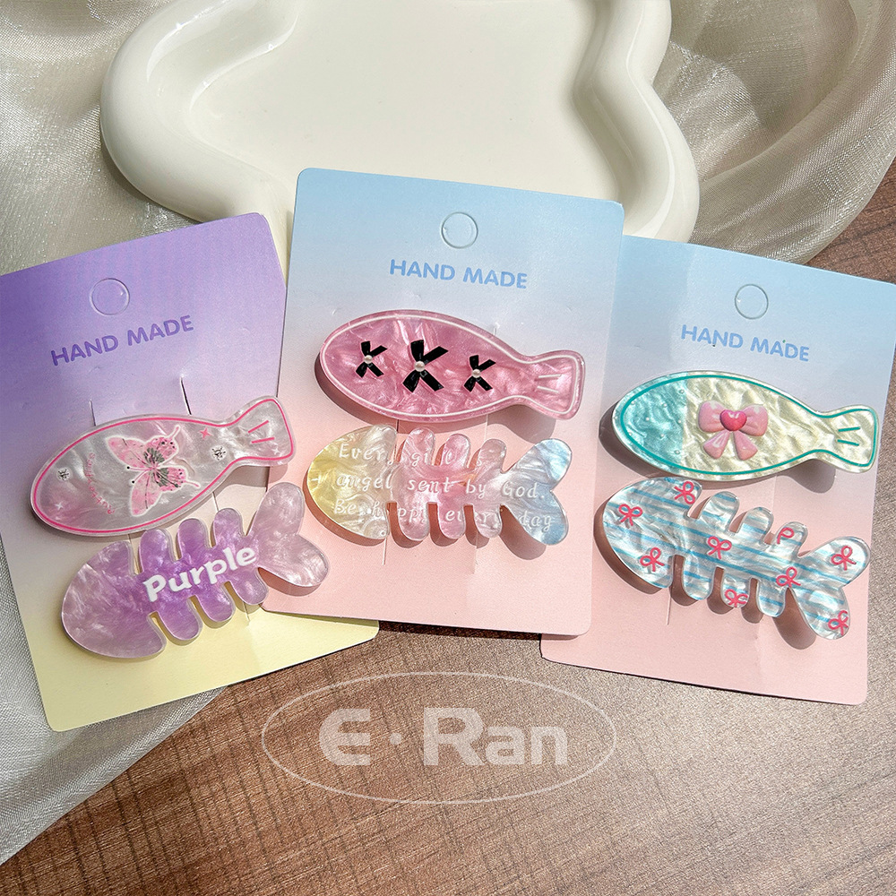 Small Fish Fish Bone Hairpin Ins Laser Bow Girl's Bangs Cute Sweet Broken Hair Clip Headdress Clip