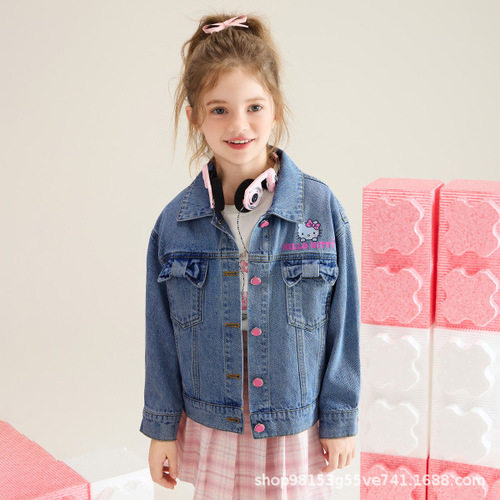 Hello Kitty Girls' Autumn Jacket New Cartoon Little Girls' Denim Jacket