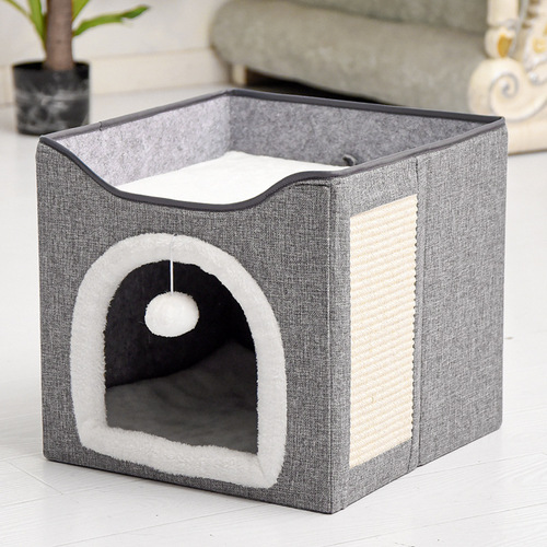 Double-layer cat bed winter warm washable fully enclosed easy to clean universal for all seasons large folding pet cat bed 