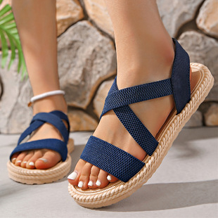 2025Ladies shoes New Cross-border plus size Sandals Rubber Strap Foot Lightweight Flat Beach Sandals for Women