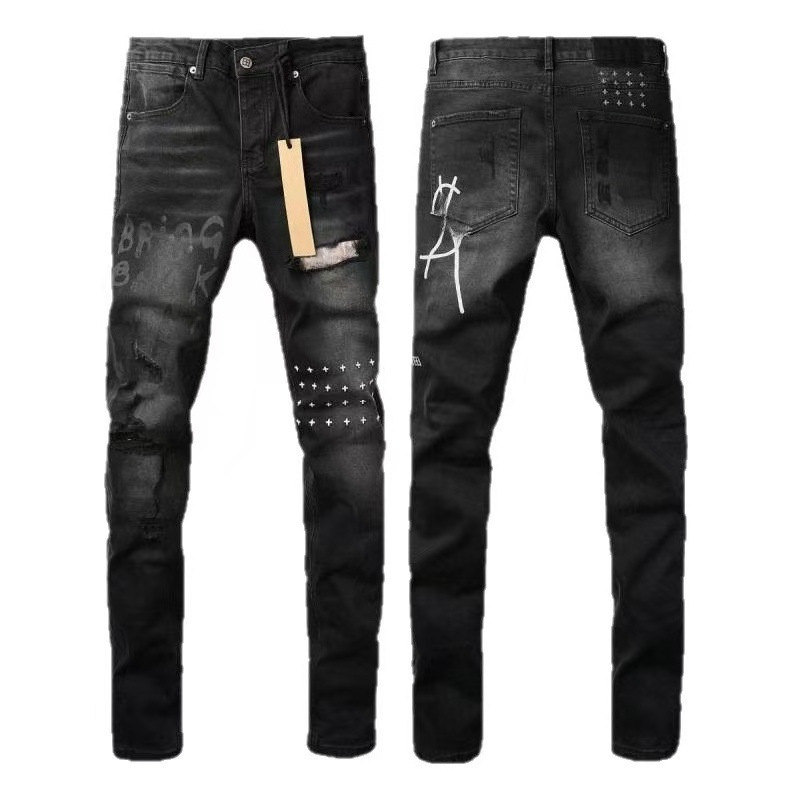 Cross-Border High Street Foreign Trade Ksb Fashion Jeans Men's Slim Fit Skinny Trendy Brand Ripped Patch Jeans 3015