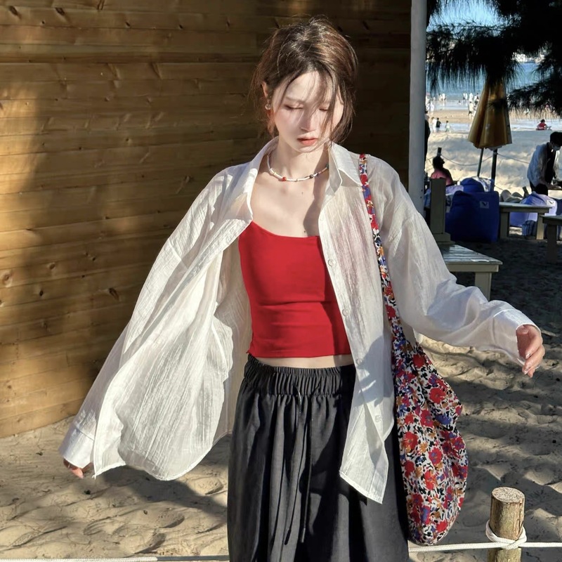 法式白色防晒衬衫外套女夏季薄款新款宽松慵懒风外搭开衫气质上衣|undefined