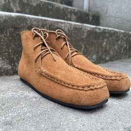 女士柔软超舒适时尚2025年秋冬方头粗跟低跟短筒短靴子气质马丁靴