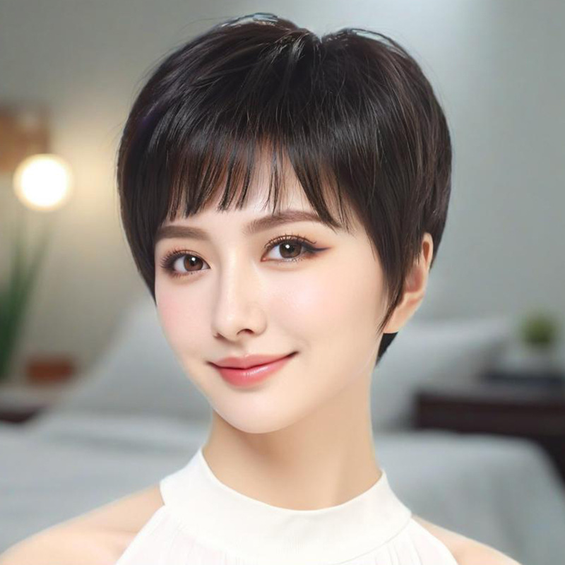 Middle-Aged and Elderly Women's Short Straight Hair Simulation Wig Headgear Fashionable Mother's Bangs Short Hair Style Factory Spot Wholesale Middle-Aged and Elderly Women's Short Straight Hair Simulation Wig Headgear Fashionable Mother's Bangs Short Hair Style Factory Spot Wholesale