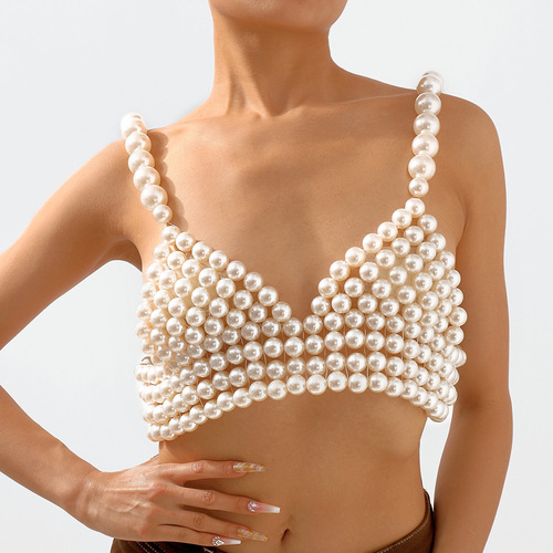 C0435 European and American exaggerated sexy bikini pearl suspender beach vacation personalized beaded fashion modern chest ornaments