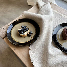 侘寂风 小众设计感纹理棉麻加厚毛边餐垫 餐巾布可水洗可制尺寸