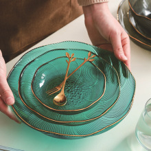 金边玻璃盘沙拉盘水果盘托盘酒吧干创意零食盘家用透明盘子