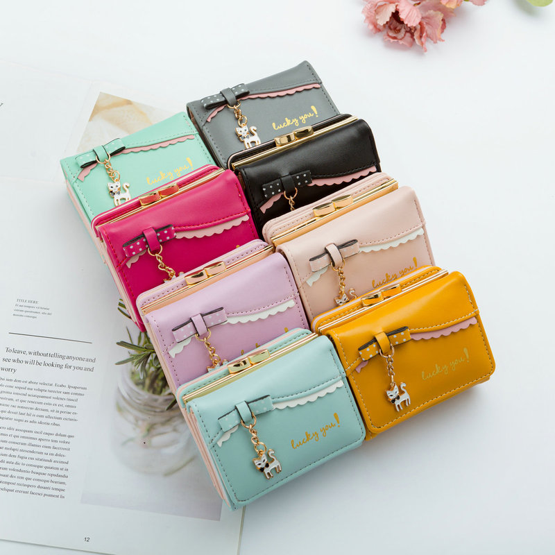 Cross-Border Dropshipping Wallet Japanese and Korean New Cat Pendant Student Coin Purse Cute Short Wallet for Women