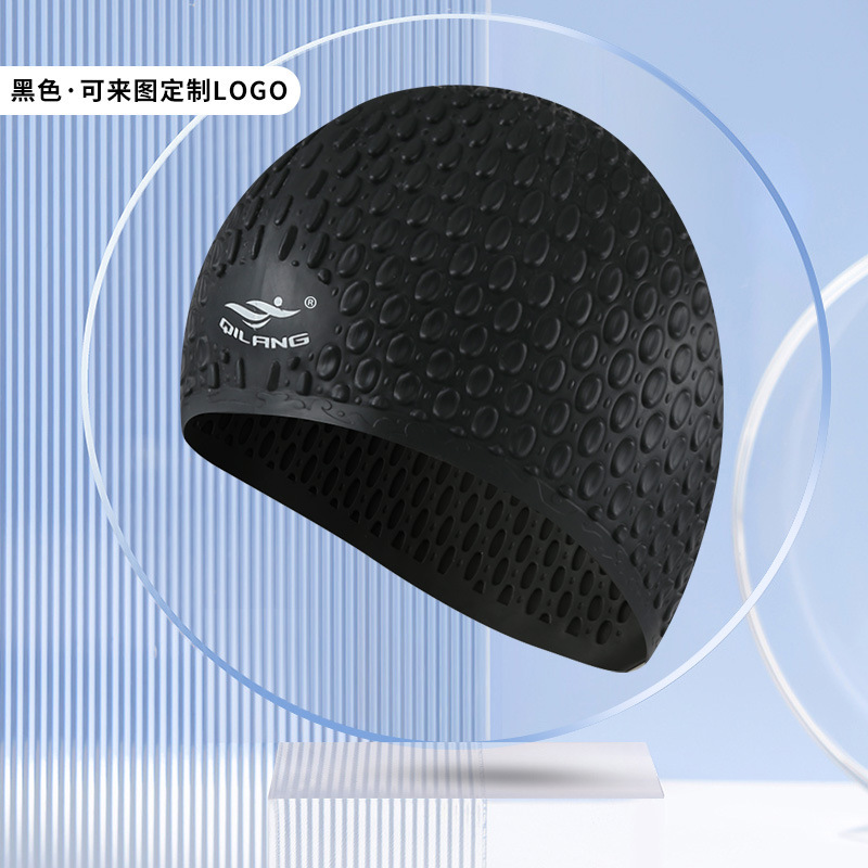 Qilang sombrero de natación de silicona para adultos a prueba de agua, sombrero especial de cabello largo, sombrero de pez elástico, sombrero de gota de agua al por mayor