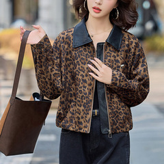 美式复古豹纹翻领撞色外套女秋季2025年新款设计感小个子休闲夹克