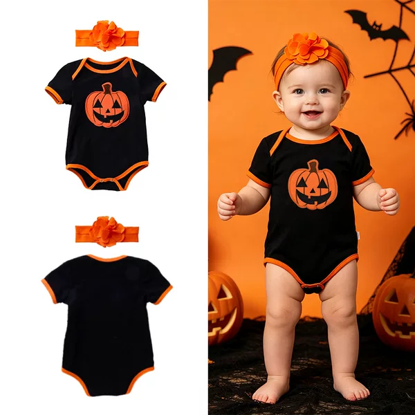 Cross-Border 2026 New Halloween Infant Clothing, Boys' Cartoon Short-Sleeved Romper, Baby Girl's One-Piece Suit Set