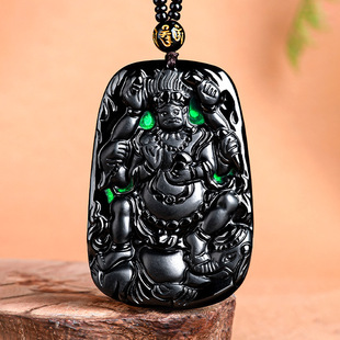 genuine goods natural a goods jadeite mocui four-arm big black sky patron saint pendant ice jade pendant for men and women