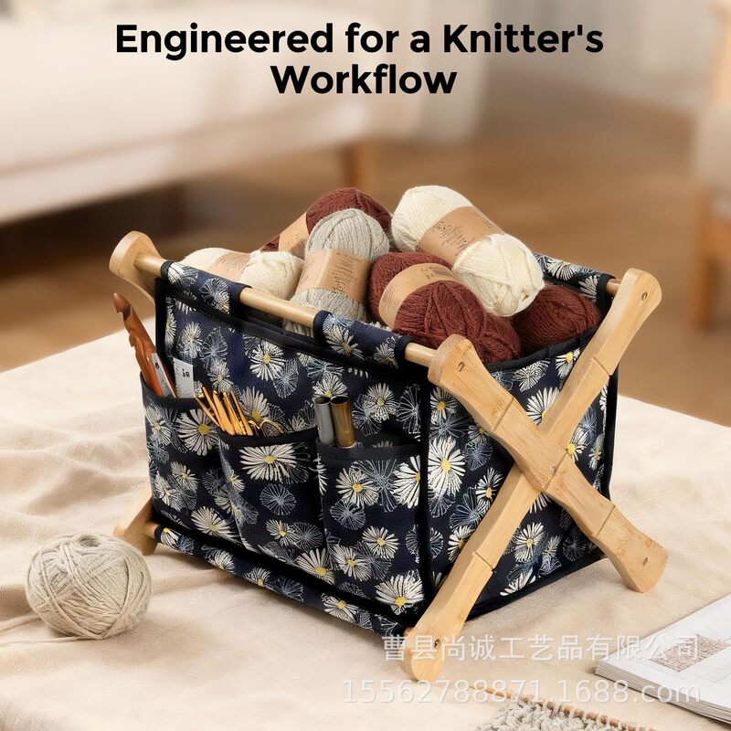 Wooden Foldableable Wool Storage Basket Crocheted Yarn Ball Hand Knitting Project Basket Small Wool Storage Basket