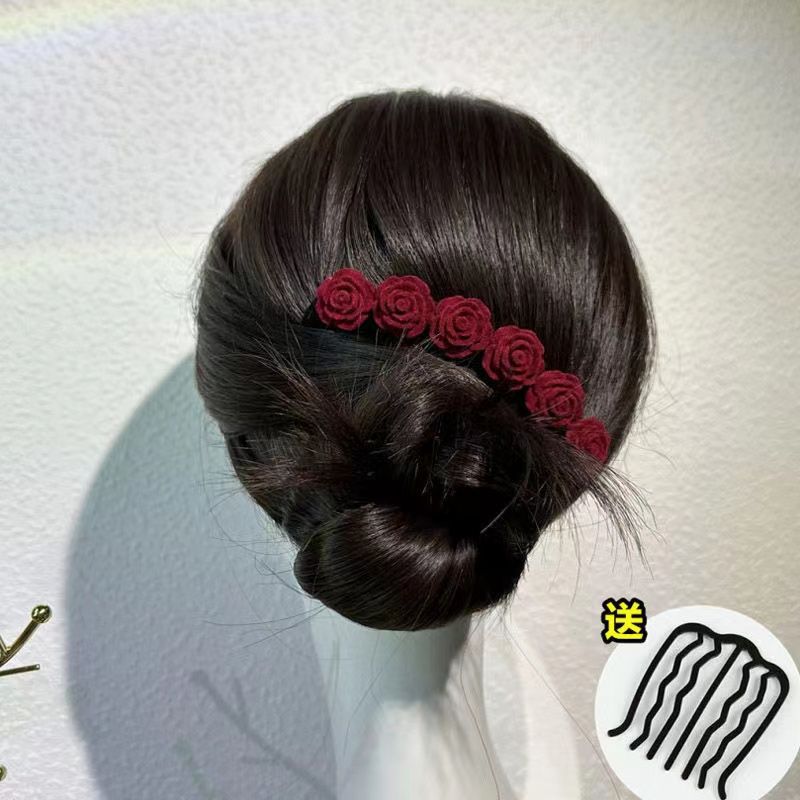 New bride head accessory, loose bun hair accessories, red hair comb, Korean sweet hair pins, hair comb, hair accessory, temperament, Japanese style