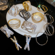 镶钻方块三层交叉开口手镯轻奢高级感手环个性时尚气质创意手饰女