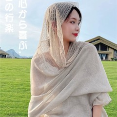 亜麻色レース綿麻の薄いマフラー女性の夏の外にストールを掛けます。