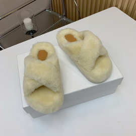 2024秋冬新款小个子松糕厚底毛茸茸棉拖鞋女外穿居家保暖毛毛鞋