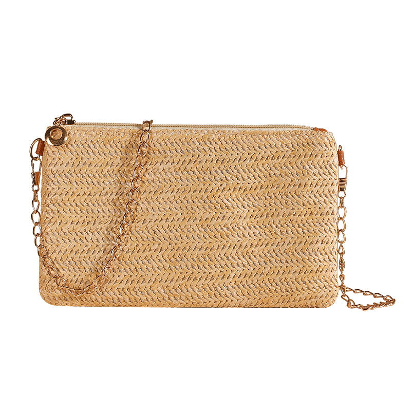 Spot primavera y verano nuevas señoras, cadena minimalista, pequeño bolso cuadrado, ocio, simple, elementos de paja, bolso de mensajero de un solo hombro para teléfono móvil