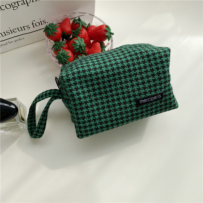 19171 Korean-style woolen checkered artistic pen case, ins Japanese-style storage and organization bag, canvas cosmetic bag, stationery bag undefined