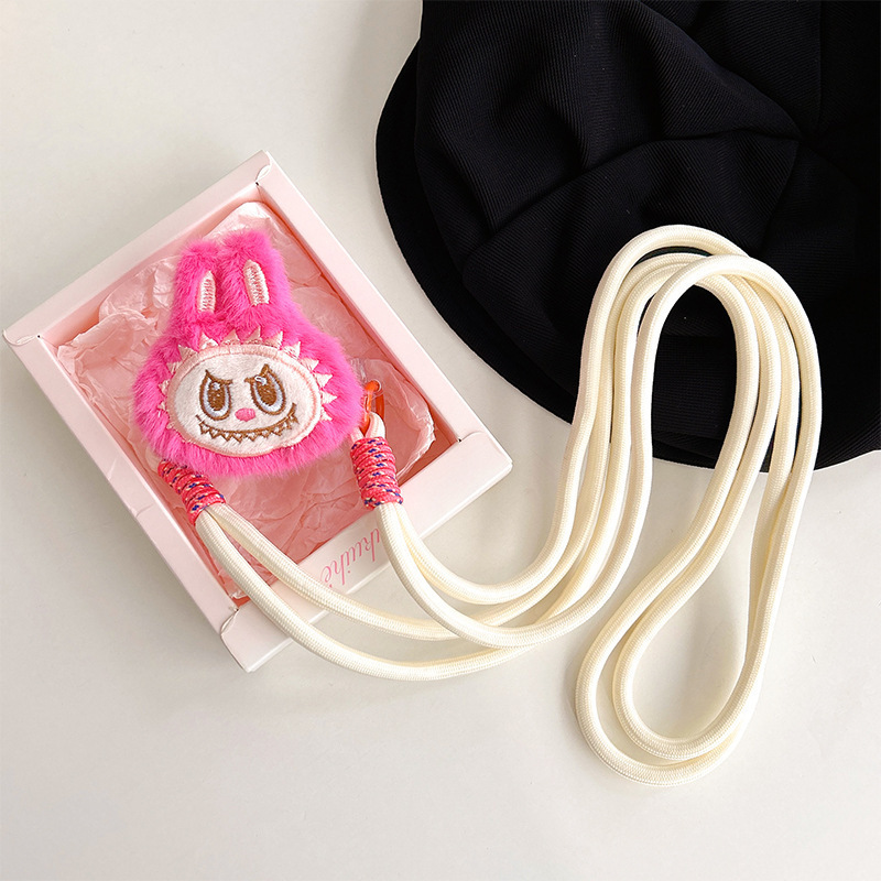 _0007_(背夹)毛绒拉布布-编织绳-玫红