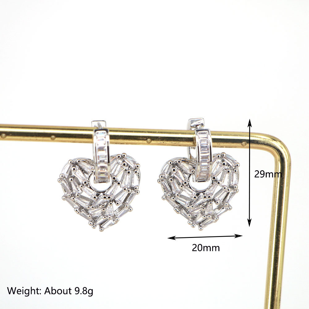 Luxurious Fashion Simple Style Heart Copper Artificial Gemstones Earrings display picture 1