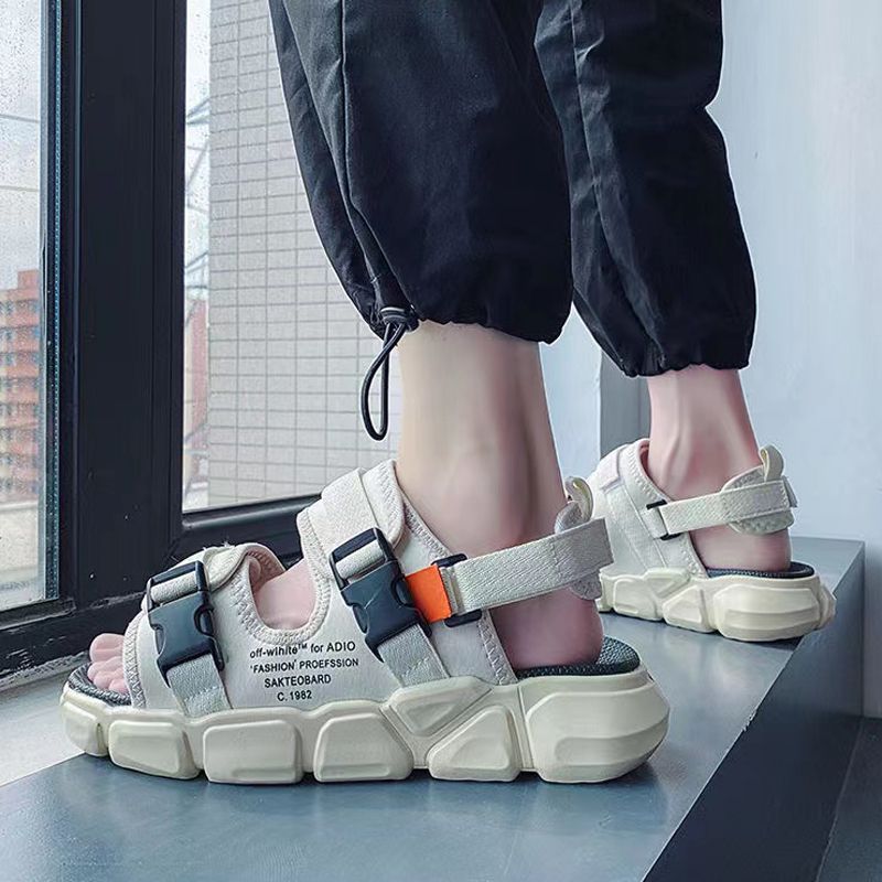 涼鞋男夏季外穿2024新款青少年運動休閒防滑開車涼拖沙灘厚底拖鞋