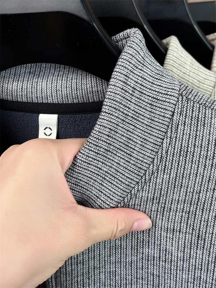 Áo nỉ nam cổ lọ len dệt kim lót lông cừu dày giữ ấm — màu đen chi tiết 4
