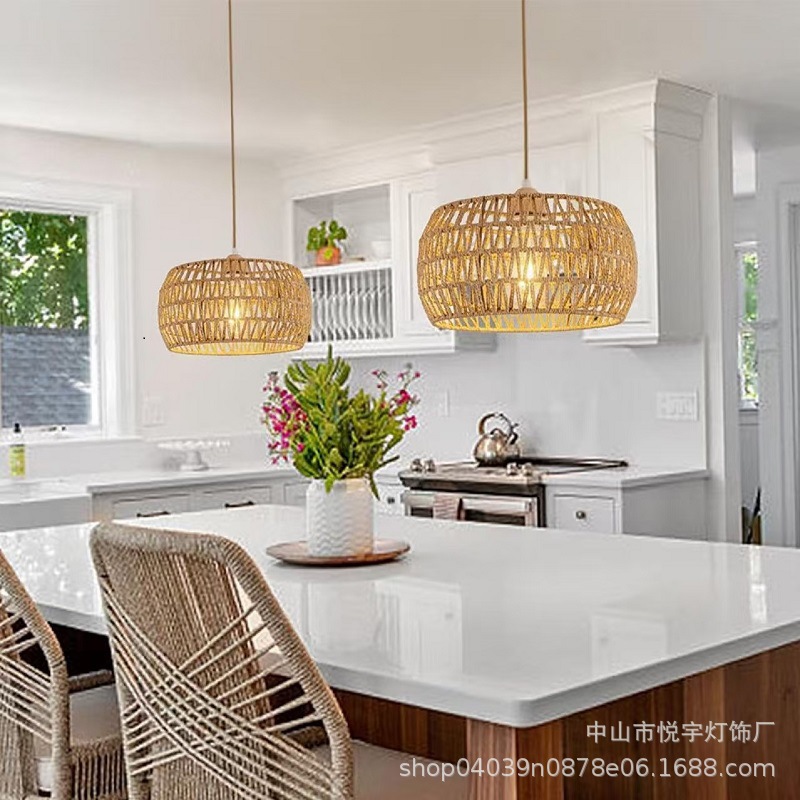 手工编织麻绳吊灯日式藤编中式湘菜馆店铺商用藤艺球灯宅寂风民宿