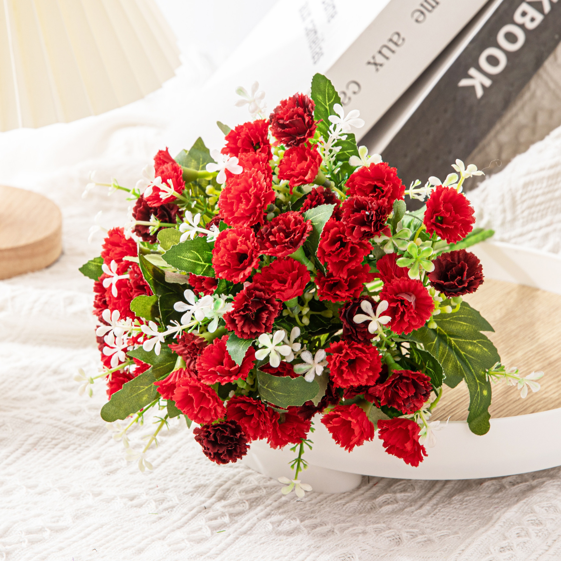 Simple flor artificial Flor de plástico verde planta decoración salón decoración fragante Clavel floral al por mayor