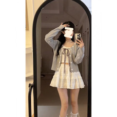 蝴蝶结V领设计麻花毛衣开衫女早秋温柔慵懒宽松外搭短款针织外套