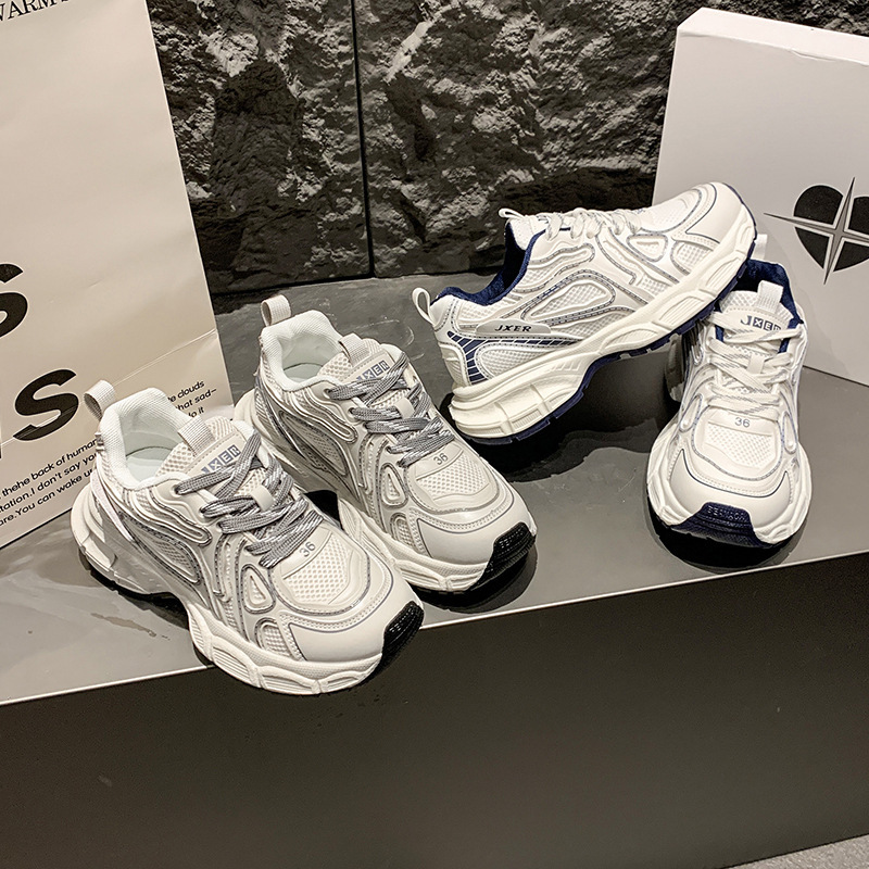 2025早春新款ins厚底老爹鞋女黑色百搭时髦系带显脚小休闲运动鞋|undefined