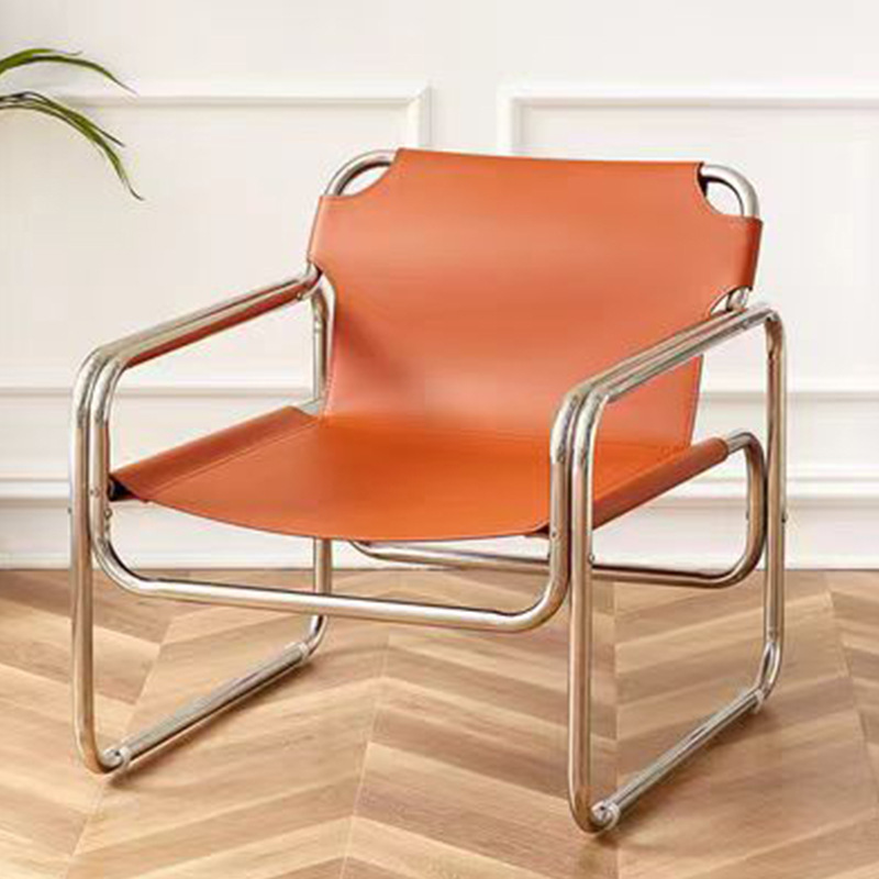 Silla de ocio de cuero de silla de montar de estilo medieval, silla de respaldo reclinable, sofá individual, balcón, silla de recepción de alojamiento residencial del hotel