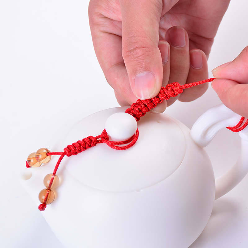 Juego de té accesorios atados olla cuerda tejida tetera cuerda atada tetera tapa púrpura arena tetera tapa cuerda creativa