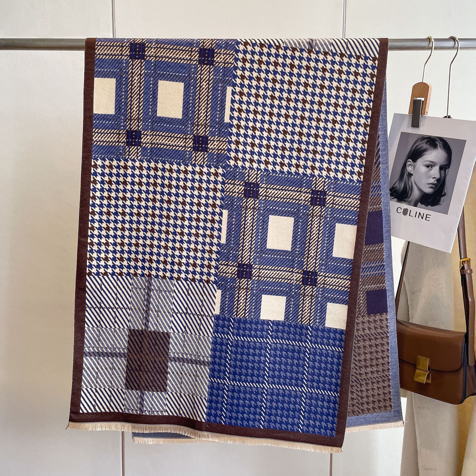 2023 nuevo estilo coreano moda Otoño e Invierno cálido bufanda larga engrosada bufanda decorativa Cachemira pata de gallo bufanda