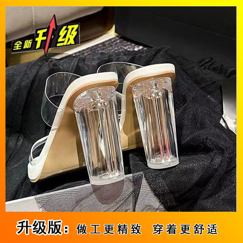 Sandalias transparentes de tacones altos franceses para mujeres de verano, sandalias impermeables de tacones gruesas de hadas, sandalias para mujeres con zapatillas.