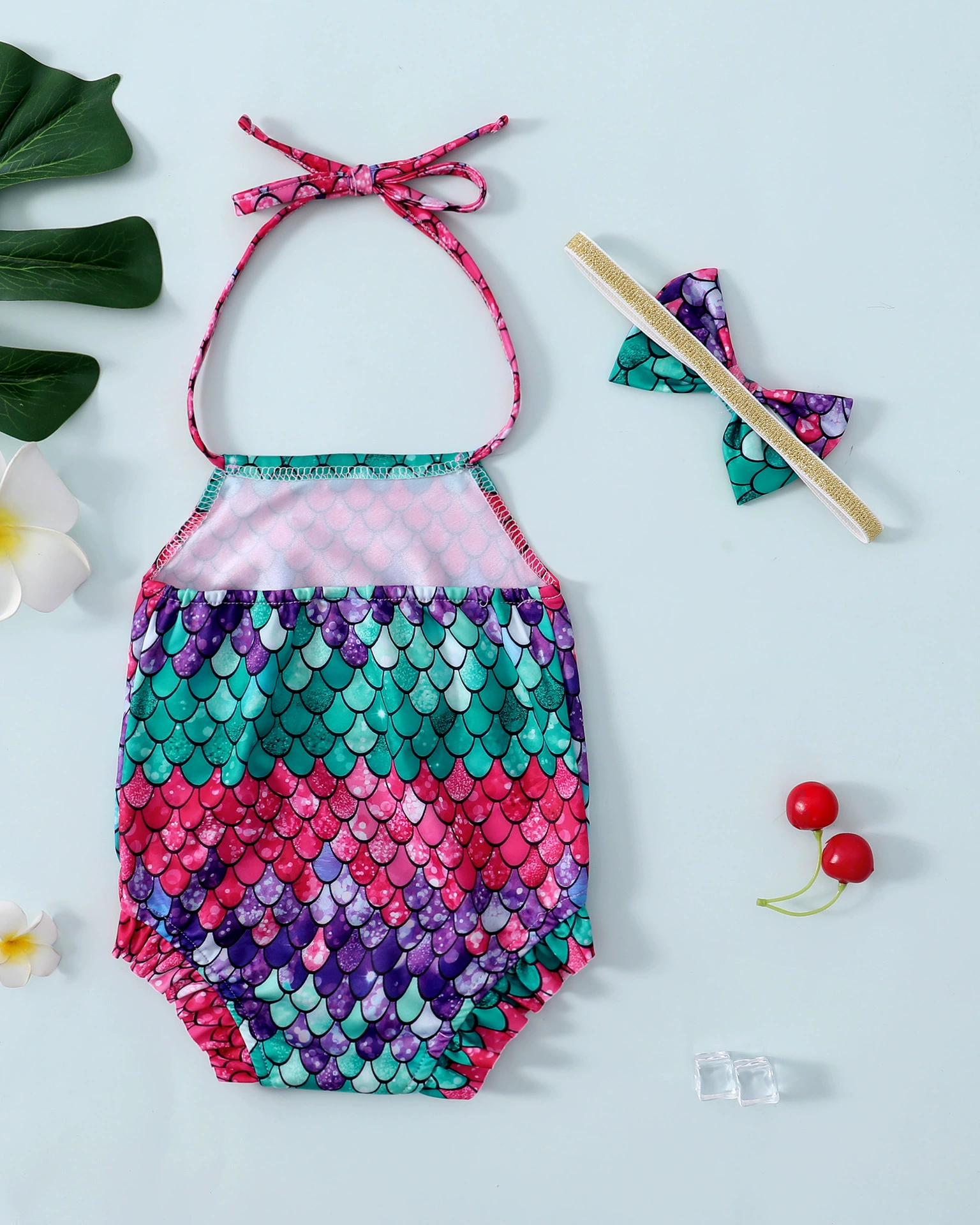 Summer beach swimwear, overall, flowered