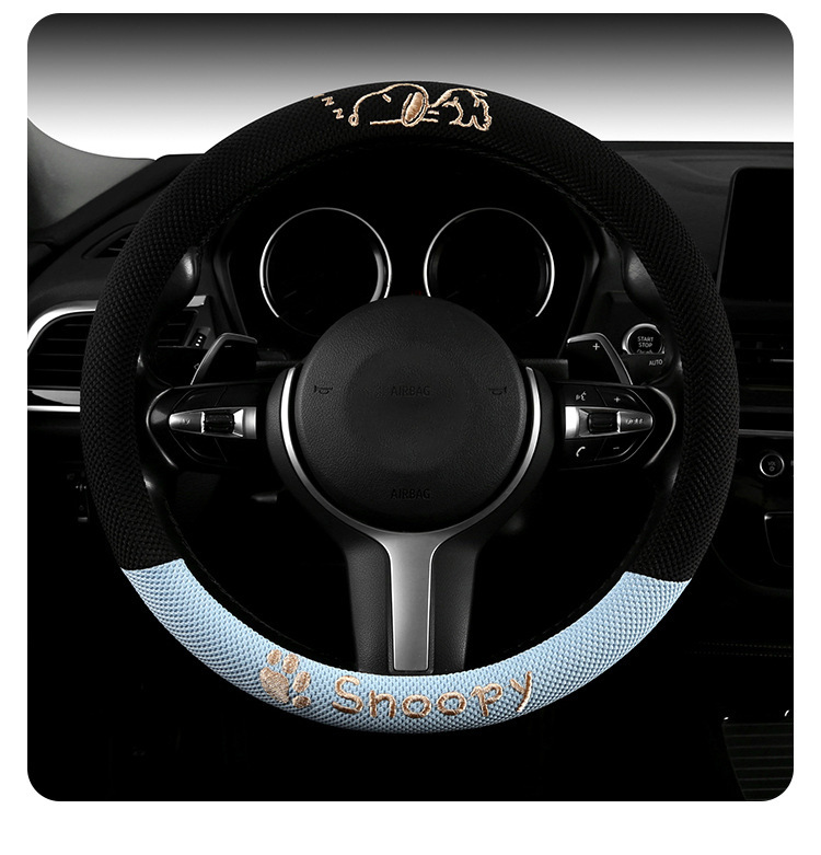 Cross-Border Car Steering Wheel Cover Wholesale Cartoon Embroidered Snoopy All-Season Universal Ice Silk Non-Slip Breathable Car Accessory