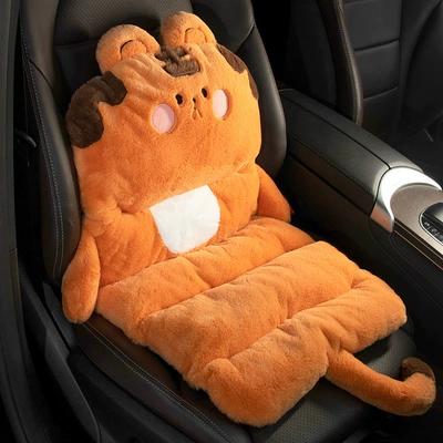 Car Cushion Winter Plush Single-piece Car Seat Cushion Cute Cartoon Waist Cushion Warm Heightened Seat Cushion for Women (Multi-function pad) - tiger