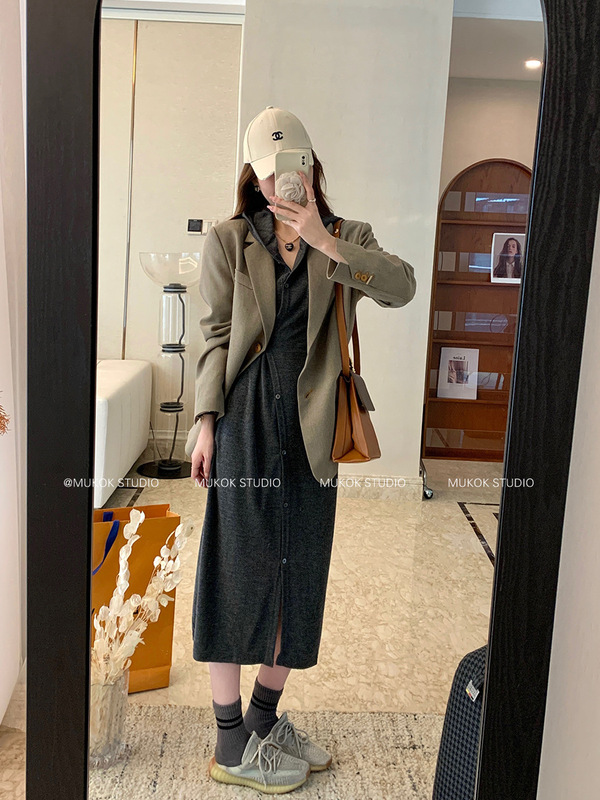MUKOK 柏林春叶~感廓形西装外套女春季新款复古宽松休闲西服|undefined