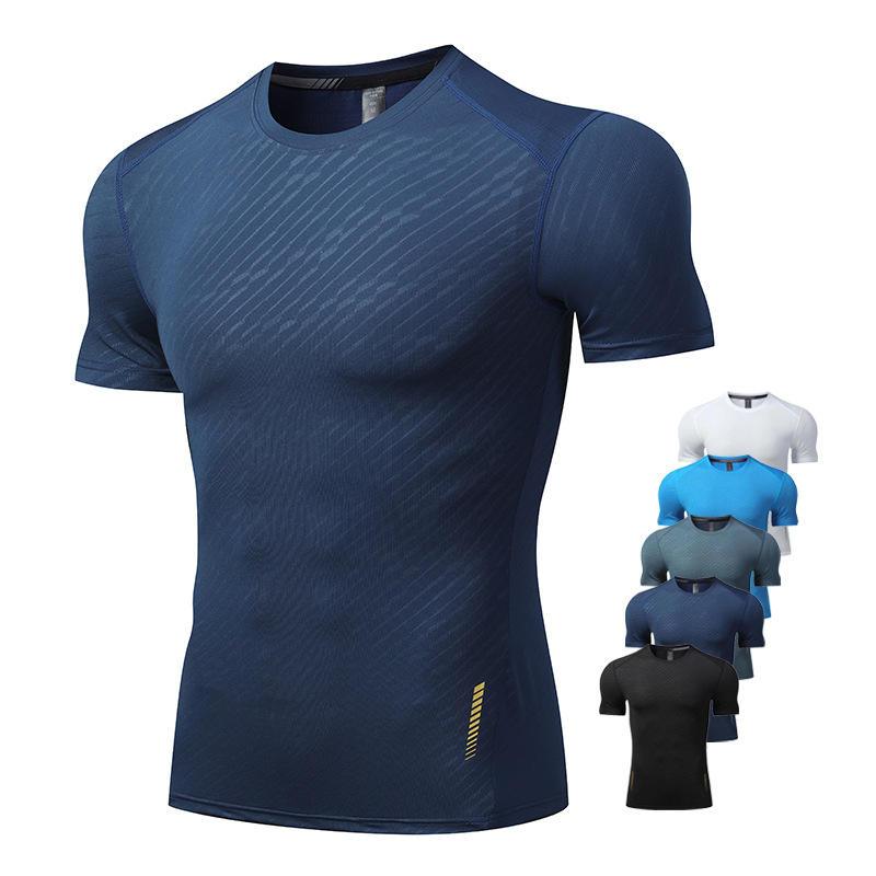 European and American Fashion Short-Sleeved Sports T-Shirt Men's Quick-Drying Tops Outdoor Round-Neck Running Fitness Clothing Muscle Training Clothing