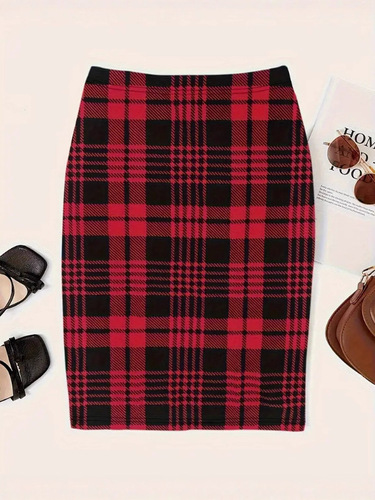Spring and autumn printed plaid hip package retro skirt