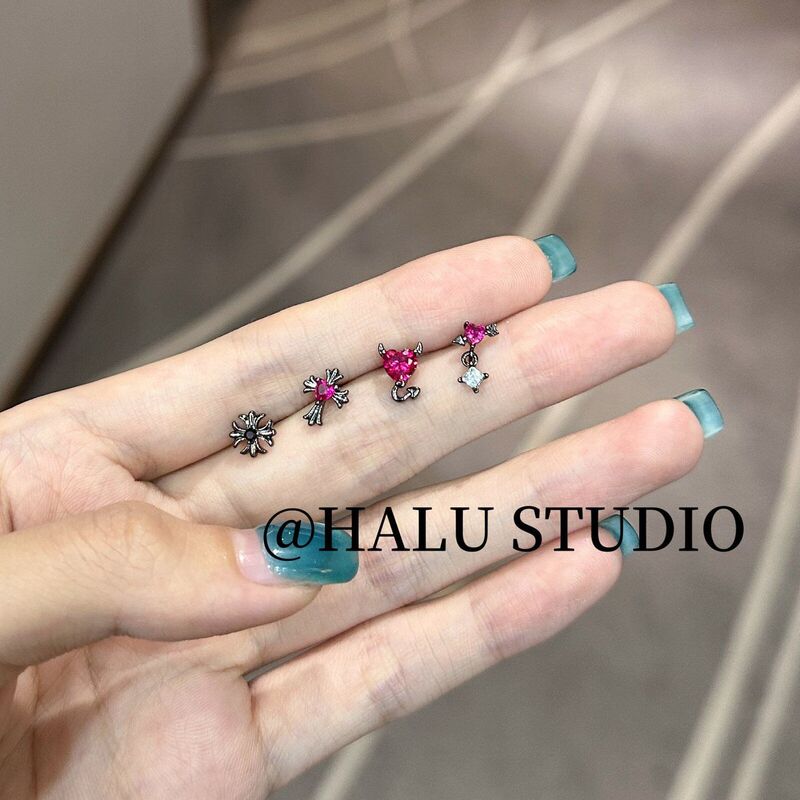 Titanium Alloy Ear Studs with 0.9mm Internal Thread, Spiral Ear Cartilage Studs, Sweet and Cool Dark Angel Rose Red Series Cochlear Studs Titanium Alloy Ear Studs with 0.9mm Internal Thread, Spiral Ear Cartilage Studs, Sweet and Cool Dark Angel Rose Red Series Cochlear Studs