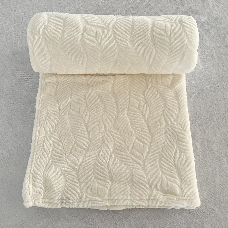 素色提花法兰绒毛毯春秋白色毛毯空调房午休床上用品盖毯厂家批发