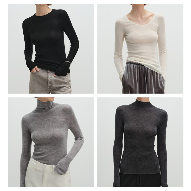 Yangzi 120S Extremely Fine Wool Cloud Soft Seamless One-piece Multi-collar Base Knit Top for Women