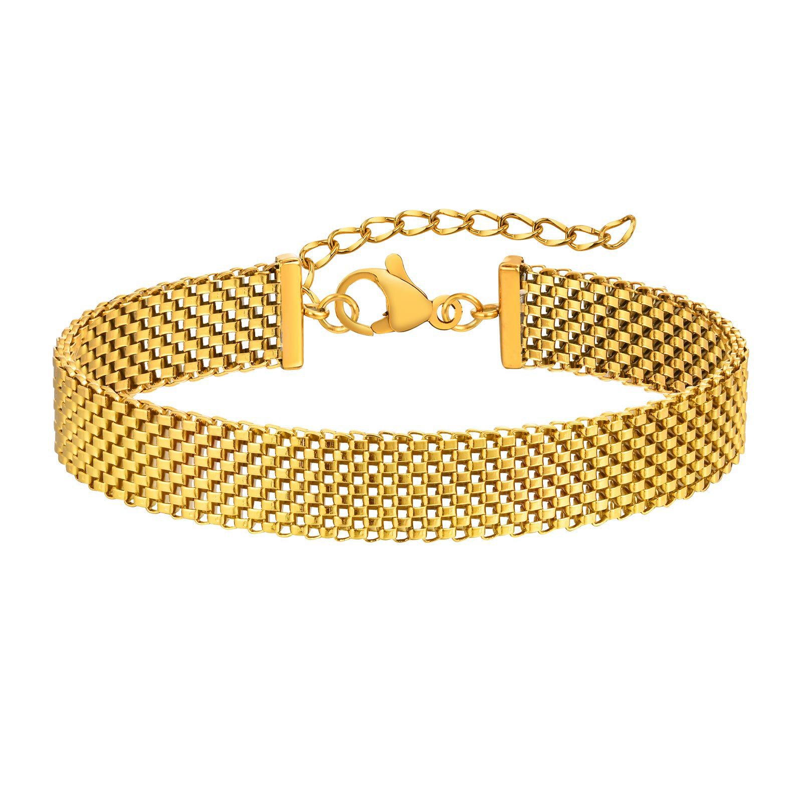 Wide Mesh Watch Strap Jewelry Stainless Steel Gold Bracelet For Women Water-resistant Accessory_voghion.com