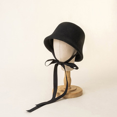 Children's autumn and winter new fashion casual belted wool woolen hat outdoor shopping warm fisherman hat basin hat